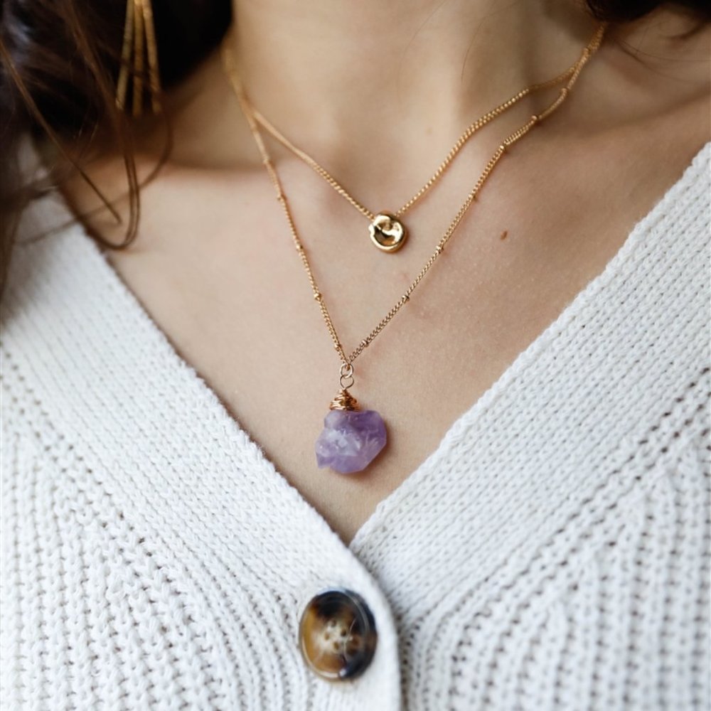 Double layered gold gemstone necklace
